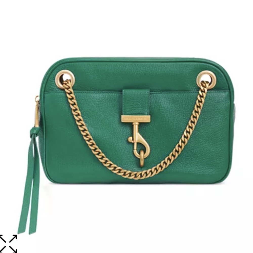 Rebecca Minkoff Emerald Green Leather Shoulder Bag with Gold Chain